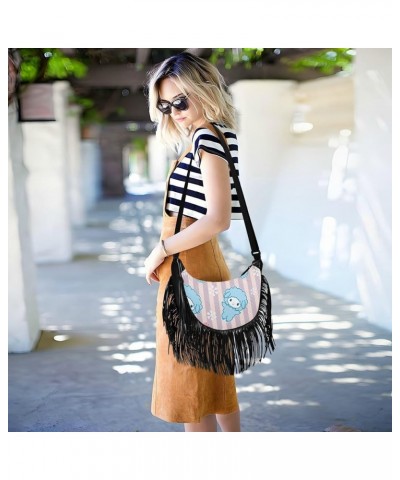 Women Fringe Tassel Cross Body Bag Yellow Sloth Grey Leisure Shoulder Bag Color227 $12.69 Crossbody Bags