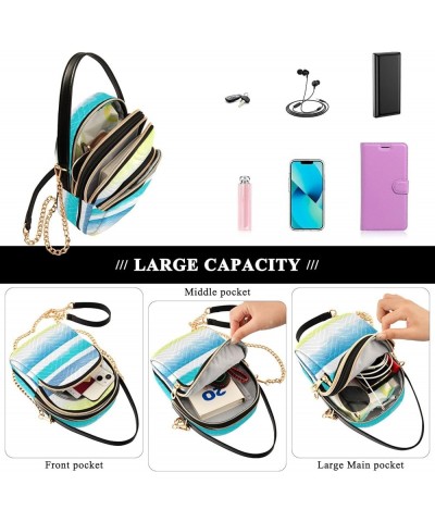 Women's Crossbody Bag, Blue Stripe Three Zipper Design Handbag Shoulder Bag Wallet Color127 $15.07 Crossbody Bags