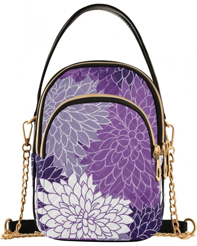 Flowers Floral Purple White Crossbody Bag for Women Cell Phone Purse Wallet with Removable Chain Shoulder Handbag for Work Ph...