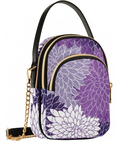 Flowers Floral Purple White Crossbody Bag for Women Cell Phone Purse Wallet with Removable Chain Shoulder Handbag for Work Ph...