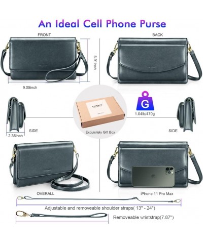 Crossbody Bag for Women Cellphone Little Purse with Credit Card Slots Lightweight Leather Wristlet Wallet Plus Size4 Iron Gra...