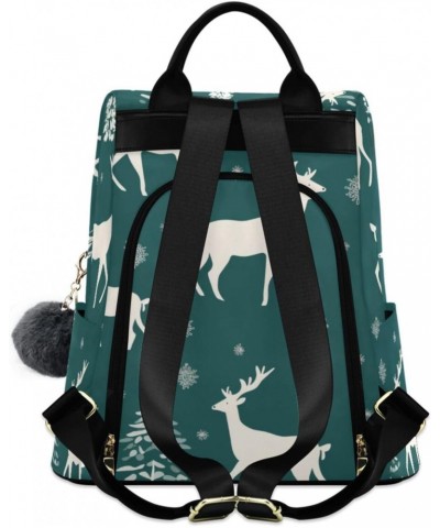 Green Christmas Elks Travel Backpack Purse for Women Multipurpose Design Ladies Fashion Bag with Pompom $17.60 Backpacks