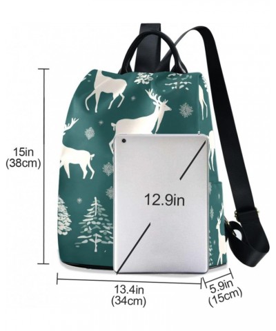 Green Christmas Elks Travel Backpack Purse for Women Multipurpose Design Ladies Fashion Bag with Pompom $17.60 Backpacks