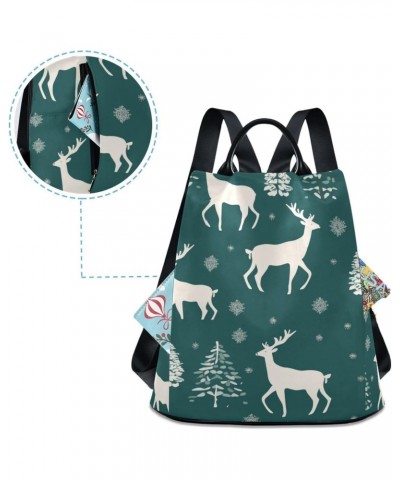 Green Christmas Elks Travel Backpack Purse for Women Multipurpose Design Ladies Fashion Bag with Pompom $17.60 Backpacks