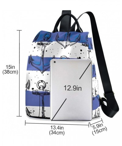 Flamingo Light Pink Fashion Backpack Purse for Women Back Zipper Pocket Design Anchors Blue White Stripes $22.25 Backpacks