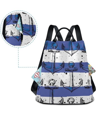 Flamingo Light Pink Fashion Backpack Purse for Women Back Zipper Pocket Design Anchors Blue White Stripes $22.25 Backpacks