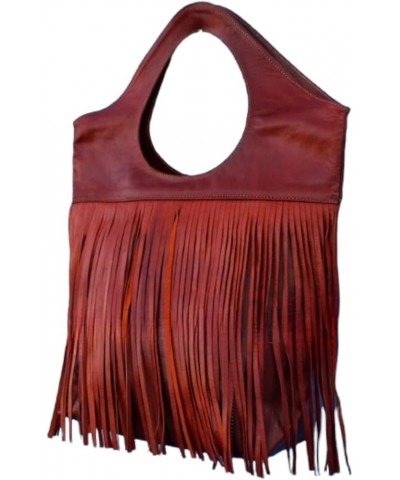 Leather fringe purse crossbody leather tote boho purse large size leather tote bags for women Brown $65.09 Totes