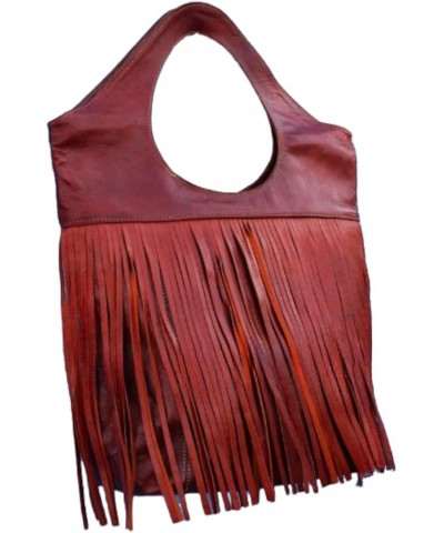 Leather fringe purse crossbody leather tote boho purse large size leather tote bags for women Brown $65.09 Totes