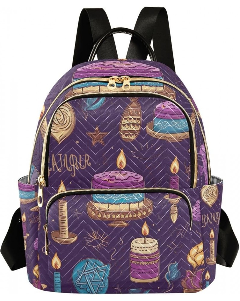 Decorative Cartoon of Happy Hanukkah Women's Backpack Fashion, Backpack with Luggage Strap, Festival Backpack for Women, S Ha...