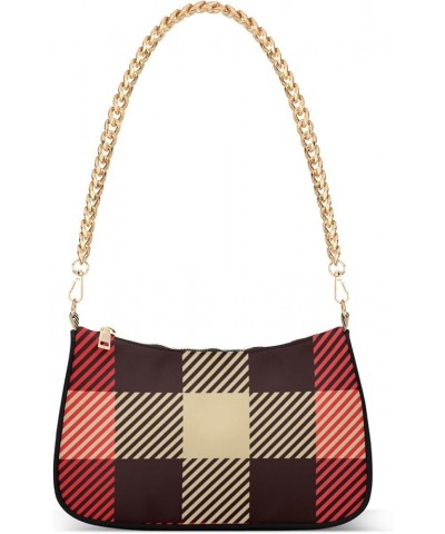 Shoulder Bags for Women, Geometric Plaid Hobo Tote Handbag, Retro Chain Bag Purse with Zipper Color02 $12.60 Shoulder Bags