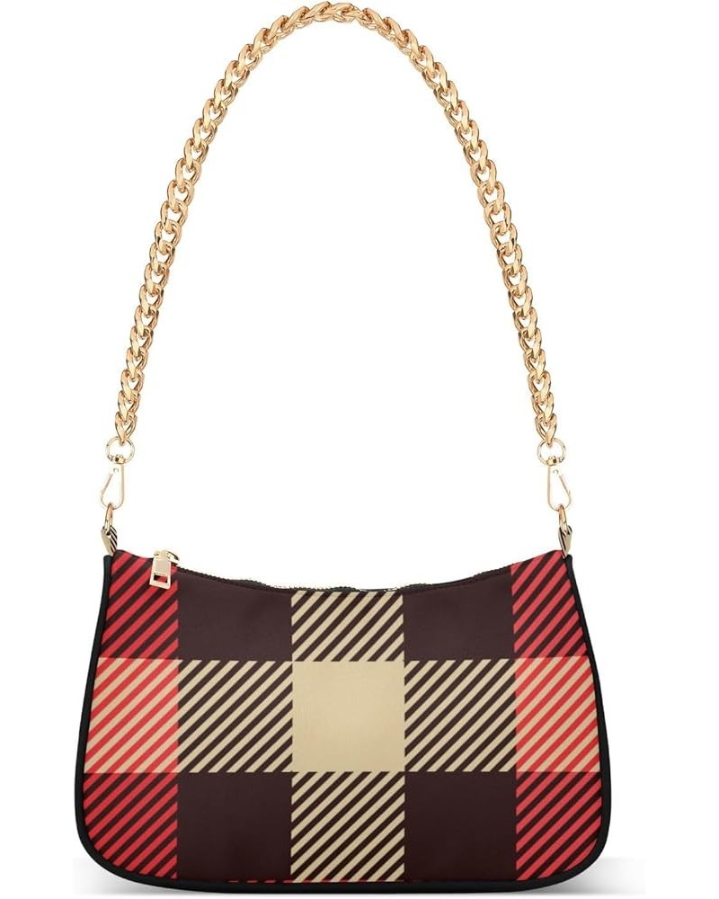 Shoulder Bags for Women, Geometric Plaid Hobo Tote Handbag, Retro Chain Bag Purse with Zipper Color02 $12.60 Shoulder Bags