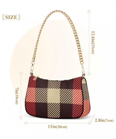 Shoulder Bags for Women, Geometric Plaid Hobo Tote Handbag, Retro Chain Bag Purse with Zipper Color02 $12.60 Shoulder Bags