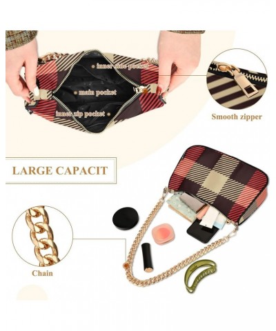 Shoulder Bags for Women, Geometric Plaid Hobo Tote Handbag, Retro Chain Bag Purse with Zipper Color02 $12.60 Shoulder Bags