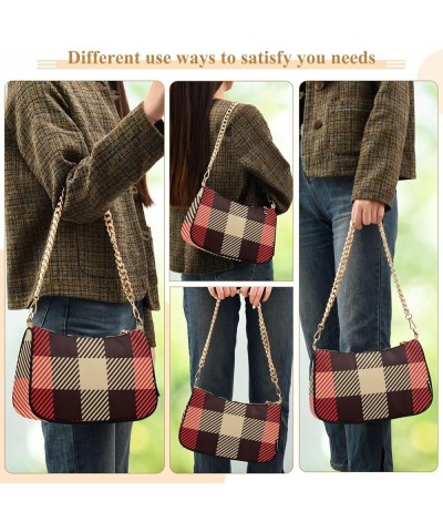 Shoulder Bags for Women, Geometric Plaid Hobo Tote Handbag, Retro Chain Bag Purse with Zipper Color02 $12.60 Shoulder Bags