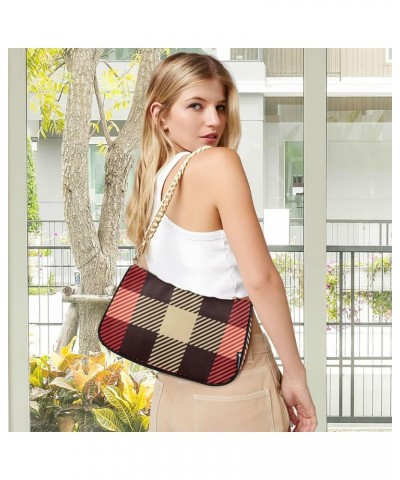 Shoulder Bags for Women, Geometric Plaid Hobo Tote Handbag, Retro Chain Bag Purse with Zipper Color02 $12.60 Shoulder Bags