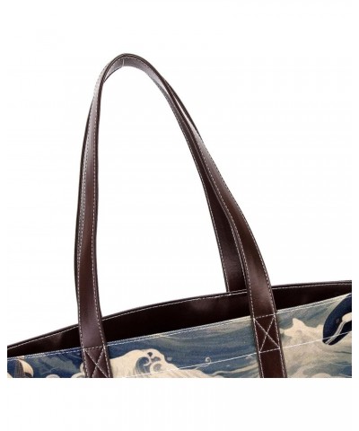 Whale Canvas Leather Mix Hand-Held Bag, 13.3x4.7x12.2 in, Stylish Women's Fashion Shoulder Bag $22.08 Shoulder Bags