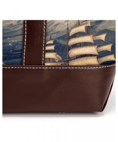 Whale Canvas Leather Mix Hand-Held Bag, 13.3x4.7x12.2 in, Stylish Women's Fashion Shoulder Bag $22.08 Shoulder Bags