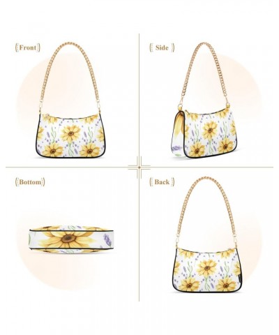 Lavender Sunflower Shoulder Bag for Women Crescent Bag Clutch Purses with Zipper Closure for Travel Gift Chain Bag $13.80 Sho...