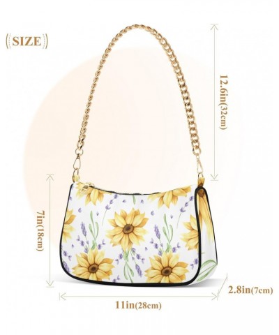 Lavender Sunflower Shoulder Bag for Women Crescent Bag Clutch Purses with Zipper Closure for Travel Gift Chain Bag $13.80 Sho...