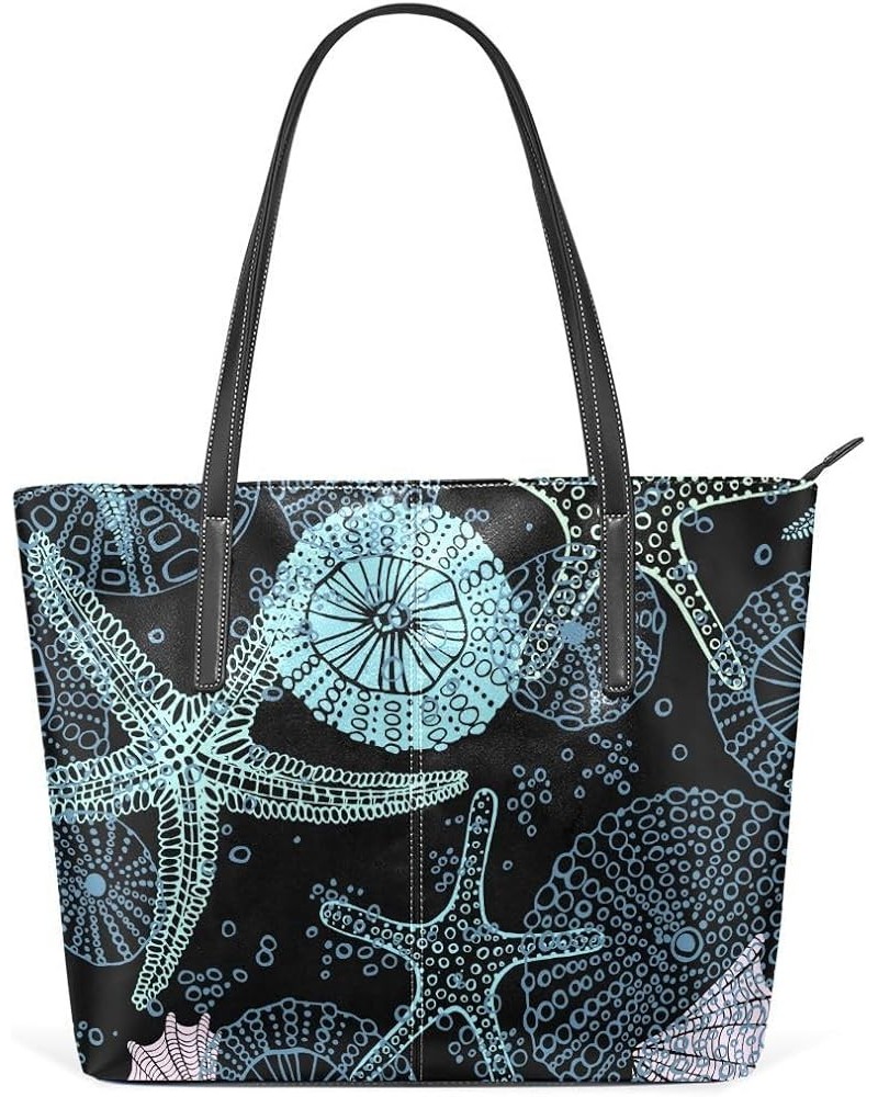 Handbags for Women Tote Bags with 11.08"(L) x 3.54"(W) x 11.02"(W) - Yellow Blue Starfish Starfish Conch Coral Blue $24.93 Totes