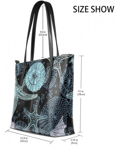 Handbags for Women Tote Bags with 11.08"(L) x 3.54"(W) x 11.02"(W) - Yellow Blue Starfish Starfish Conch Coral Blue $24.93 Totes