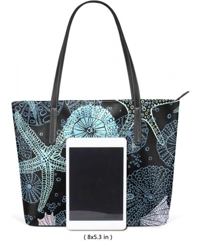 Handbags for Women Tote Bags with 11.08"(L) x 3.54"(W) x 11.02"(W) - Yellow Blue Starfish Starfish Conch Coral Blue $24.93 Totes