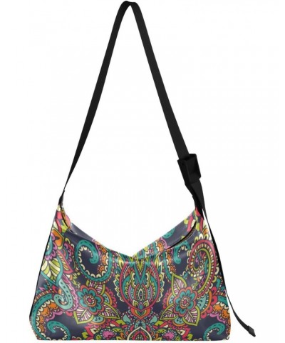 Colorful in Oriental Indian Style Crossbody Bags for Women PU Leather Large Shoulder Bag Hobo Purse $16.82 Hobo Bags