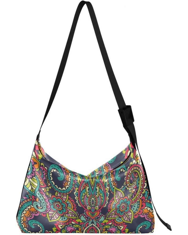 Colorful in Oriental Indian Style Crossbody Bags for Women PU Leather Large Shoulder Bag Hobo Purse $16.82 Hobo Bags