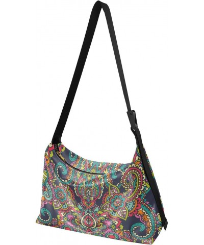 Colorful in Oriental Indian Style Crossbody Bags for Women PU Leather Large Shoulder Bag Hobo Purse $16.82 Hobo Bags