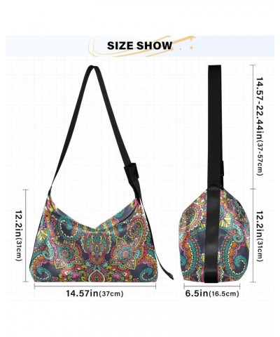 Colorful in Oriental Indian Style Crossbody Bags for Women PU Leather Large Shoulder Bag Hobo Purse $16.82 Hobo Bags