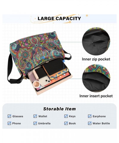 Colorful in Oriental Indian Style Crossbody Bags for Women PU Leather Large Shoulder Bag Hobo Purse $16.82 Hobo Bags