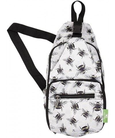 Lightweight Foldable Crossbody Bag Recycled Plastic Shoulder Backpack Folds Into Pouch for Storage Bumble Bees Grey $12.00 Cr...