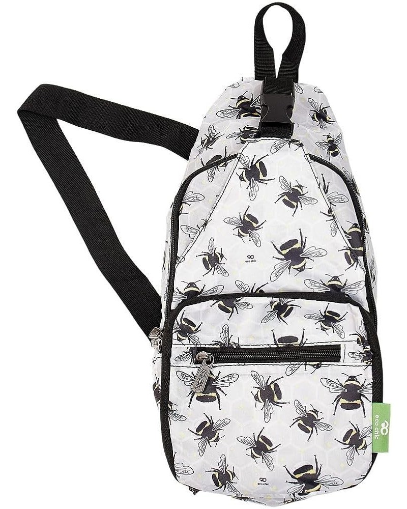 Lightweight Foldable Crossbody Bag Recycled Plastic Shoulder Backpack Folds Into Pouch for Storage Bumble Bees Grey $12.00 Cr...