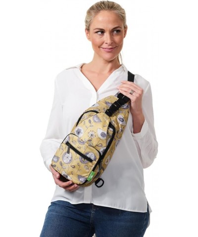 Lightweight Foldable Crossbody Bag Recycled Plastic Shoulder Backpack Folds Into Pouch for Storage Bumble Bees Grey $12.00 Cr...