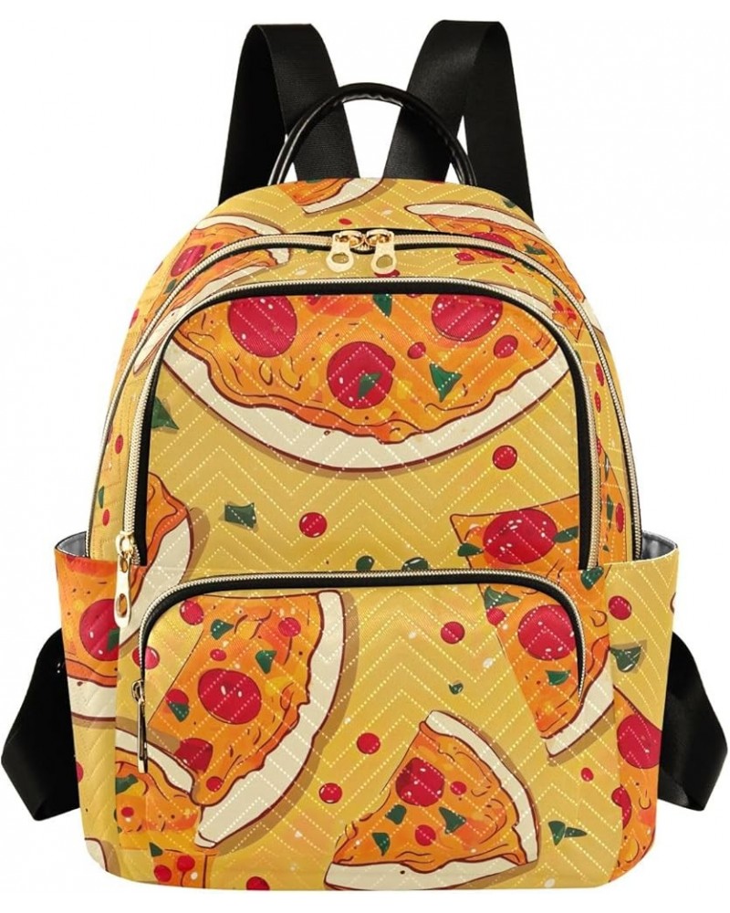 Deer Skull on Blue Space Quilted Backpack Ladies Backpack Anti Theft Backpack Pizza Pattern 3 Small $15.39 Backpacks