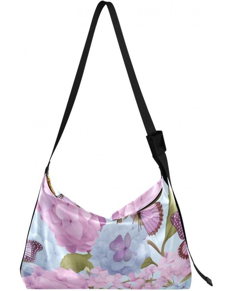 Hydrangea Butterfly Tote Bag for Women Large Hobo Bags Hobo Crossbody Bags Messenger Bag with Adjustable Strap for Travel Gir...