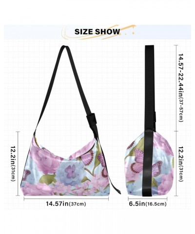 Hydrangea Butterfly Tote Bag for Women Large Hobo Bags Hobo Crossbody Bags Messenger Bag with Adjustable Strap for Travel Gir...