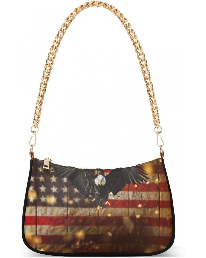 Shoulder Bags for Women Bald Eagle Flying with American Flag Hobo Tote Handbag Small Clutch Purse with Zipper Closure $17.66 ...