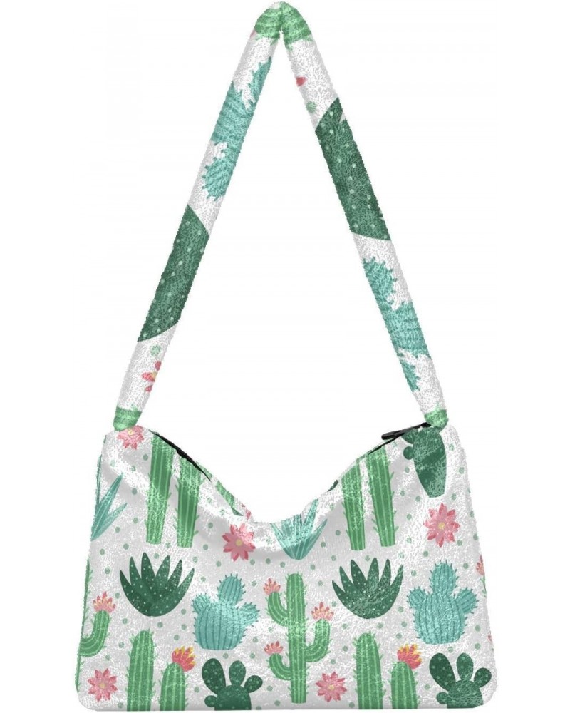 Cactus Furry Tote Bag for Women Crossbody Bag Shoulder Handbags Puffer Bag with Zipper for Women Work $9.87 Totes