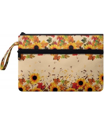 Women's Wristlet Handbags Ladies Clutch Wallet with Protable Rope Coin Purse Pouch Change Wallet for Women Fall Sunflower Mus...