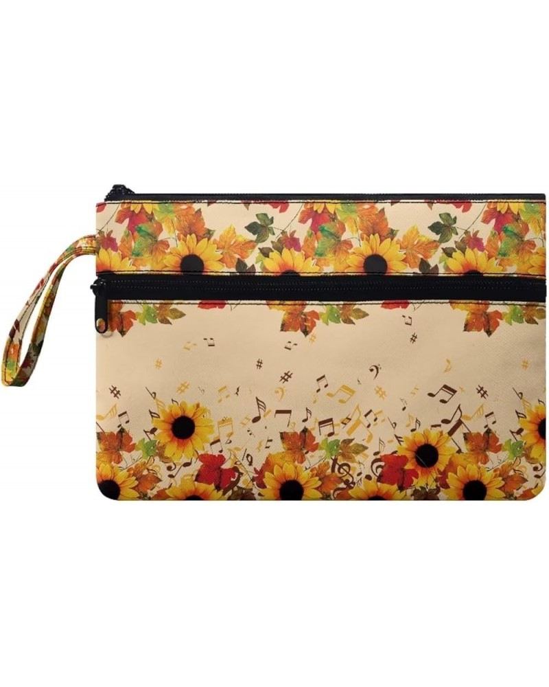 Women's Wristlet Handbags Ladies Clutch Wallet with Protable Rope Coin Purse Pouch Change Wallet for Women Fall Sunflower Mus...