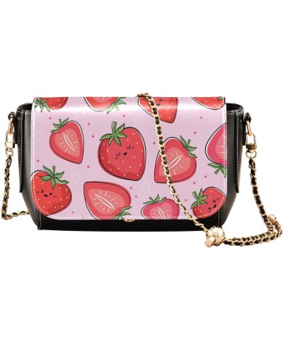 Cute Strawberry Crossbody Shoulder Bag for Women, PU Leather Flap Satchel Purse, Shoulder Handbags with Adjustable Strap, Clu...