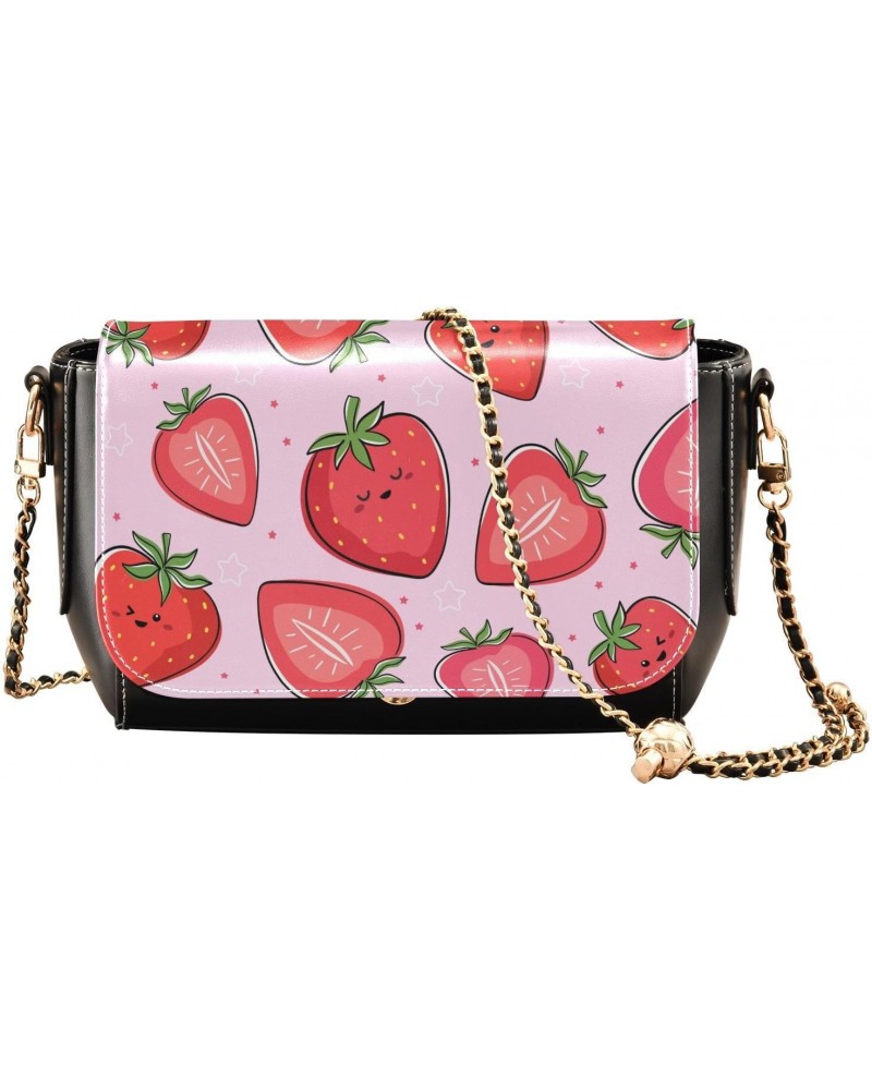 Cute Strawberry Crossbody Shoulder Bag for Women, PU Leather Flap Satchel Purse, Shoulder Handbags with Adjustable Strap, Clu...