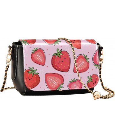 Cute Strawberry Crossbody Shoulder Bag for Women, PU Leather Flap Satchel Purse, Shoulder Handbags with Adjustable Strap, Clu...