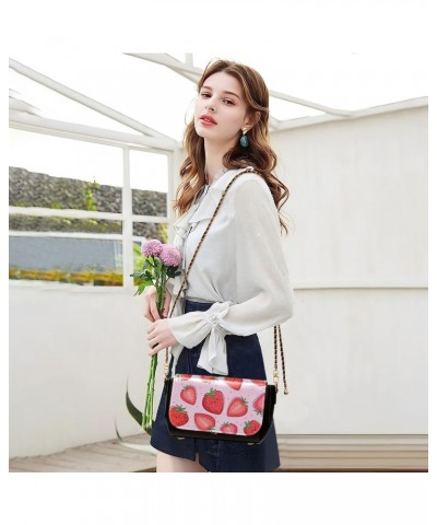 Cute Strawberry Crossbody Shoulder Bag for Women, PU Leather Flap Satchel Purse, Shoulder Handbags with Adjustable Strap, Clu...