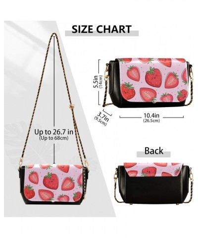 Cute Strawberry Crossbody Shoulder Bag for Women, PU Leather Flap Satchel Purse, Shoulder Handbags with Adjustable Strap, Clu...