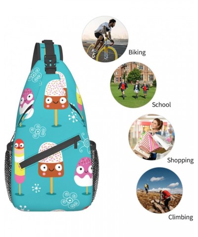 Ice Creams Sling Bag Crossbody Backpack Hiking Daypack Shoulder Bag Chest Bag for Hiking Walking Travel $14.20 Crossbody Bags