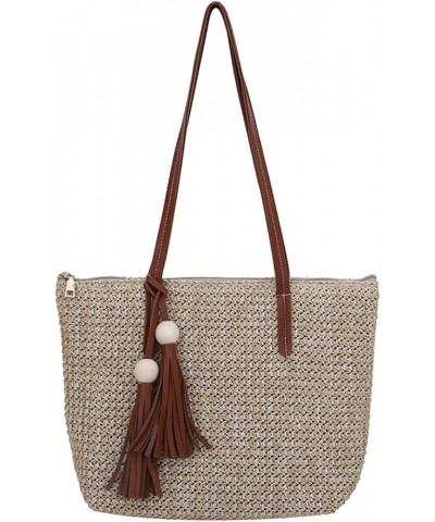 Straw Bags Women Handmade Woven Basket Tote Summer Tassels Beach Holiday Travel Female Shoulder Handbags Khaki $16.55 Totes