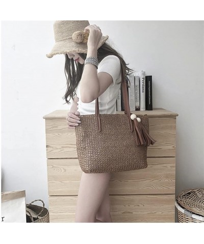 Straw Bags Women Handmade Woven Basket Tote Summer Tassels Beach Holiday Travel Female Shoulder Handbags Khaki $16.55 Totes