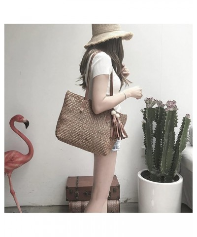 Straw Bags Women Handmade Woven Basket Tote Summer Tassels Beach Holiday Travel Female Shoulder Handbags Khaki $16.55 Totes